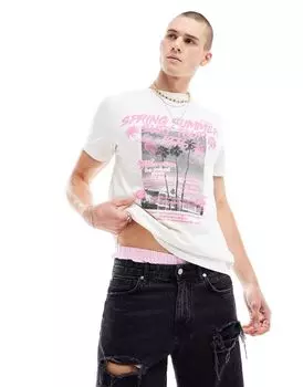 Свободная белая футболка ASOS DESIGN с принтом в виде сцены серфинга спереди