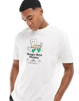 Свободная белая футболка с мультяшным принтом спереди ASOS DESIGN
