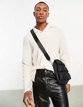 Свободная бежевая рубашка-поло в рубчик с длинными рукавами ASOS DESIGN