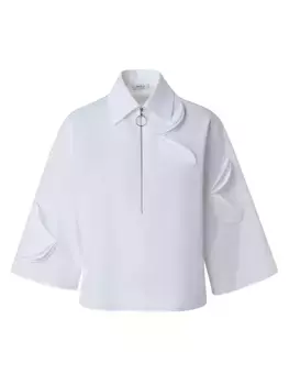 Свободная блузка из габардина с рукавами-колокольчиками и молнией до половины Akris Punto, цвет cream