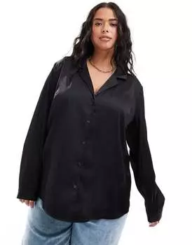 Свободная черная атласная рубашка с длинными рукавами ASOS DESIGN Curve