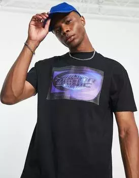 Свободная черная футболка ASOS DESIGN с кибертекстовым принтом спереди ASOS DESIGN