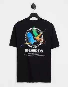 Свободная черная футболка ASOS DESIGN с принтом \"Райские птицы\" спереди и сзади ASOS DESIGN
