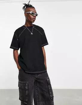 Свободная черная футболка с контрастной белой отстрочкой ASOS DESIGN