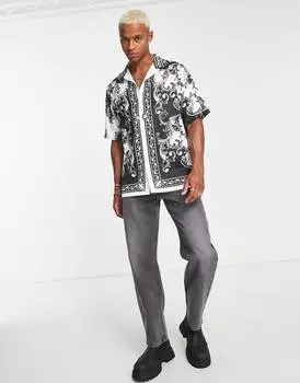 Свободная длинная атласная рубашка с принтом ASOS DESIGN