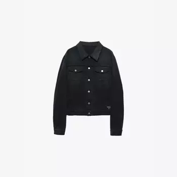 Свободная джинсовая куртка с логотипом и значком Prada, черный
