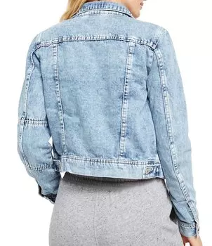 Свободная джинсовая куртка с острым воротником и пуговицами спереди Free People, синий