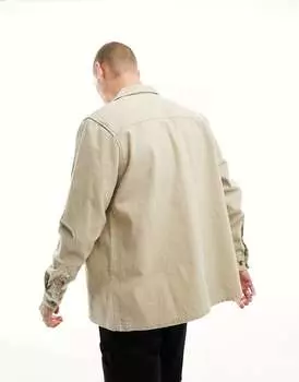 Свободная фактурная рубашка ASOS с двойными карманами цвета камня