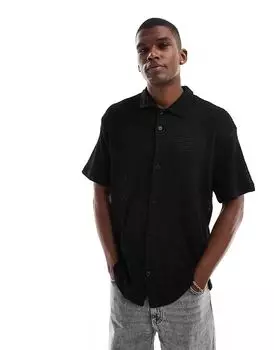 Свободная фактурная рубашка с короткими рукавами черного цвета Jack & Jones