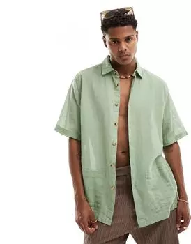 Свободная фактурная рубашка с накладными карманами ASOS DESIGN темно-зеленого цвета