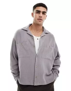 Свободная фактурная рубашка свободного кроя серого цвета ASOS DESIGN