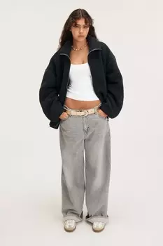 Свободная флисовая куртка на молнии Monki, черный