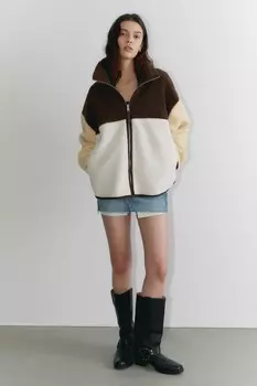 Свободная флисовая куртка с застежкой-молнией Monki, мультиколор