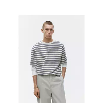 Свободная футболка Arket из чистого хлопка в полоску с короткими рукавами, кремовый/синий