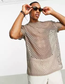 Свободная футболка ASOS DESIGN из бежевой ткани крючком