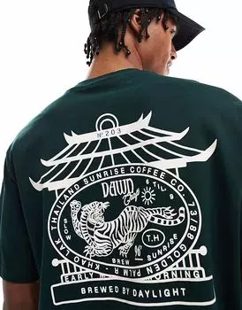 Свободная футболка ASOS DESIGN с сувенирной графикой темно-зеленого цвета
