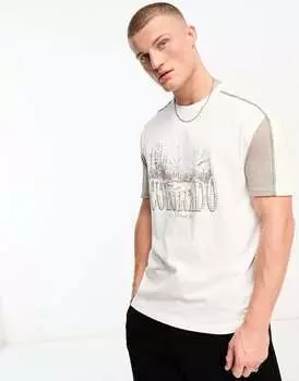 Свободная футболка бежевого цвета в стиле реглан с принтом спереди ASOS DESIGN
