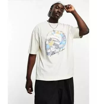 Свободная футболка цвета экрю с принтом черепа спереди ASOS Dark Future ASOS DESIGN