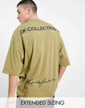 Свободная футболка цвета хаки с графическим принтом на спине ASOS Dark Future