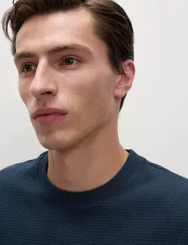 Свободная футболка из чистого хлопка с вафельной текстурой Marks & Spencer, темно-синий
