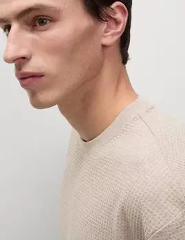 Свободная футболка из чистого хлопка с вафельной текстурой Marks & Spencer, песочный