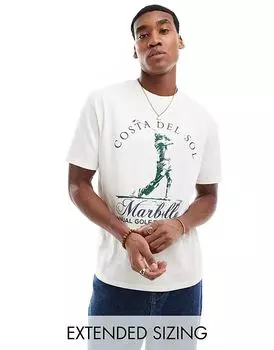 Свободная футболка кремового цвета с принтом гольфа спереди ASOS DESIGN