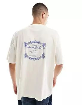 Свободная футболка oversize цвета слоновой кости с принтом на спине ASOS DESIGN