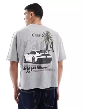 Свободная футболка оверсайз с изображением автомобиля в сером меланжевом цвете ASOS DESIGN