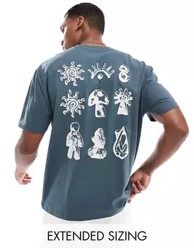 Свободная футболка пыльно-синего цвета с принтом на спине ASOS DESIGN