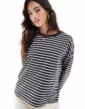 Свободная футболка с длинными рукавами Vero Moda в темно-серые и белые полоски