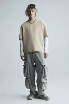 Свободная футболка с потертым эффектом H&M, бежевый