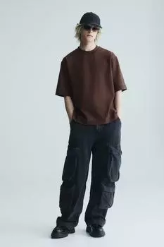 Свободная футболка с потертым эффектом H&M, коричневый