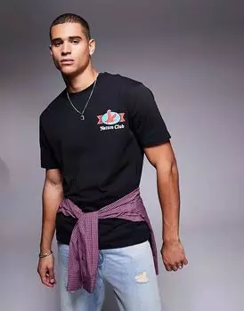 Свободная футболка с принтом на спине черного цвета ASOS DESIGN
