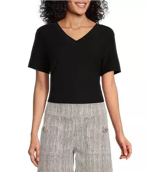 Свободная футболка с V-образным вырезом и короткими рукавами в западном направлении Westbound, черный