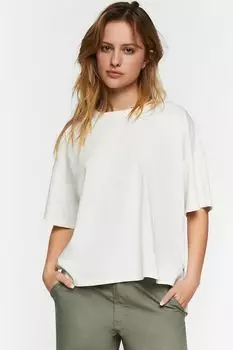 Свободная футболка с высоким и низким вырезом Forever 21, кремовый