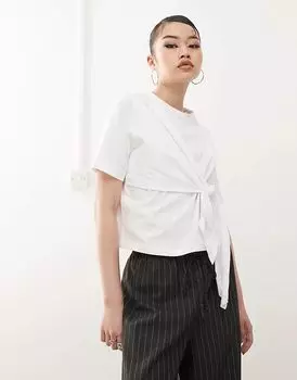 Свободная футболка с завязками спереди белого цвета ASOS DESIGN