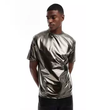 Свободная футболка серебристого металлика ASOS DESIGN