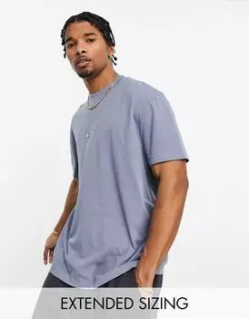 Свободная футболка синего цвета из плотной ткани плотностью 240 г/м ASOS