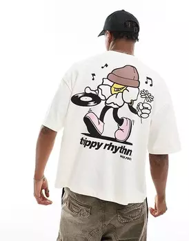 Свободная футболка свободного кроя цвета экрю с триповым рисунком ASOS DESIGN