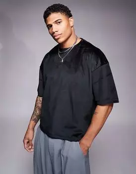 Свободная футболка свободного кроя из велюра черного цвета ASOS DESIGN