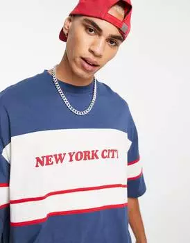 Свободная футболка темно-синего цвета с принтом Нью-Йорка ASOS DESIGN