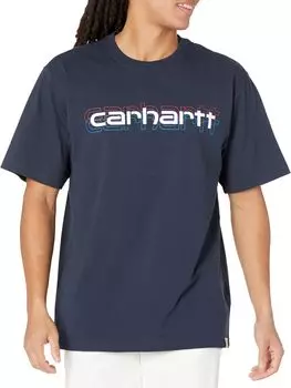 Свободная футболка тяжелого кроя с короткими рукавами и графическим логотипом Carhartt, темно-синий