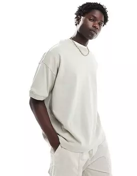 Свободная футболка-тяжеловес светлого цвета хаки New Look