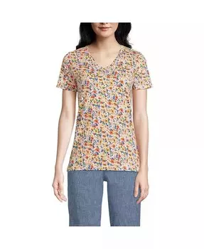 Свободная хлопковая футболка Petite с v-образным вырезом Supima Lands' End, оранжевый