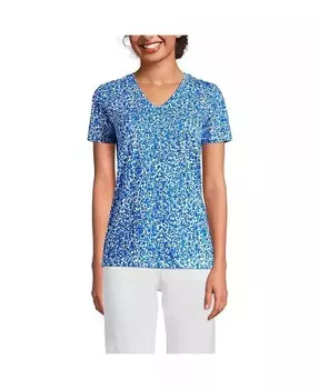 Свободная хлопковая футболка Petite с v-образным вырезом Supima Lands' End, белый