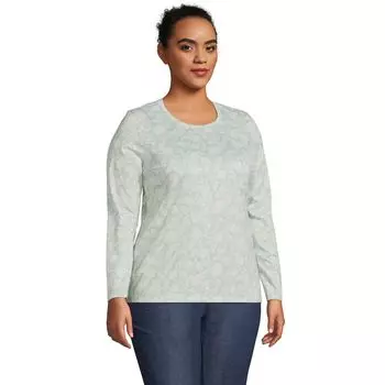 Свободная хлопковая футболка с круглым вырезом больших размеров Lands' End Supima Lands' End