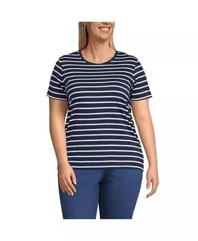 Свободная хлопковая футболка с круглым вырезом больших размеров Supima Lands' End, синий