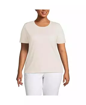 Свободная хлопковая футболка с круглым вырезом больших размеров Supima Lands' End, белый