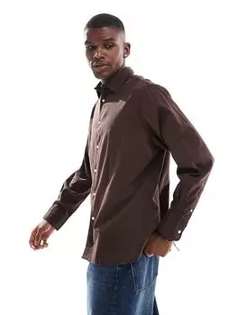 Свободная хлопковая рубашка шоколадно-коричневого цвета Jack & Jones