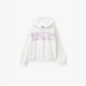 Свободная хлопковая толстовка с логотипом 6-14 лет Benetton, белый